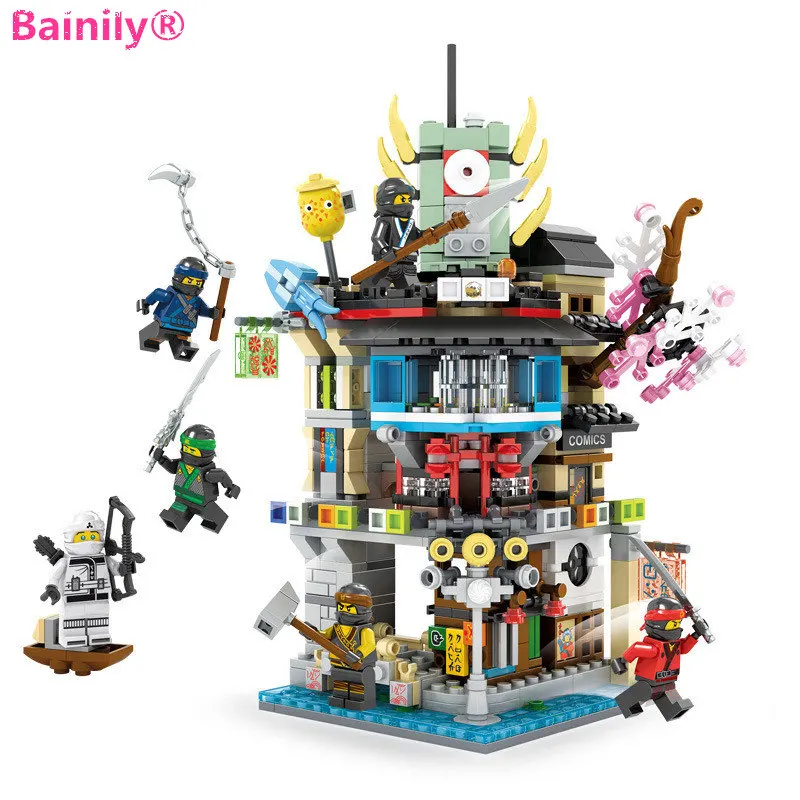 

Ninja Movie Sky City Headquarters 700pcs Bricks Compatible Legoingly Ninjago City Temple Model Building Blocks Children Toys