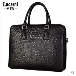 Lukani Для мужчин страуса кожаные портфели кожаные один сумка деловая Повседневная сумка для ноутбука с Сумка для ноутбука