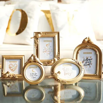 

European Style Photo Frame Resin Picture Frame Gold Color Luxurious Relief Bird Frames Creative Ornaments