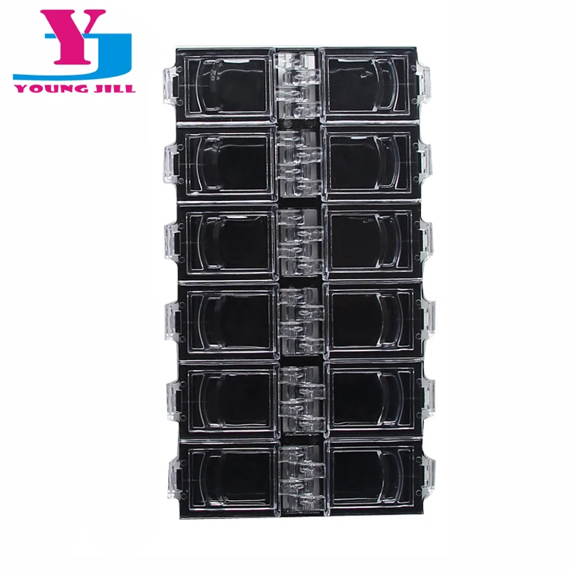 

High Quality 12 Cell Black Plastic Empty Divided Boxes Rhinestone Storage Case Art Container Organizer Box Newly
