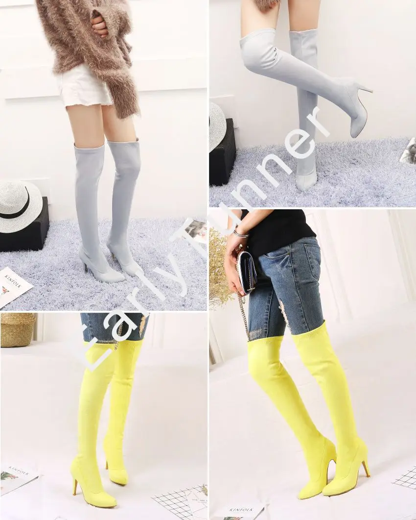 Новые брендовые зимние пикантные женские сапоги до бедра фиолетового, розового цвета женские сапоги выше колена черного, желтого цвета обувь на каблуке, большие размеры 10, 32, 48, EK3