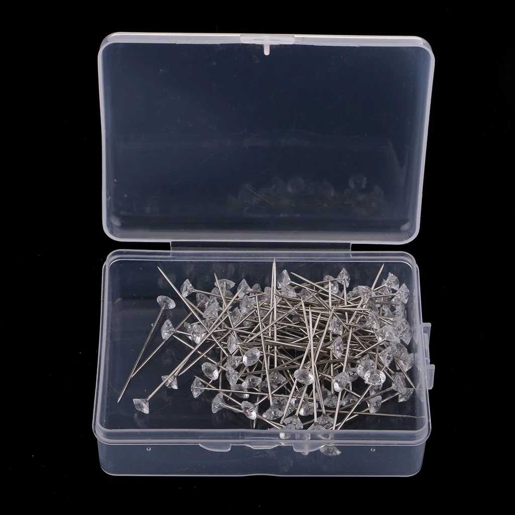 100pcs Diamante Head Sewing Pins Stitching Needles Corsages Pins Wedding Boutonniere Flower Floral Bouquet Pins