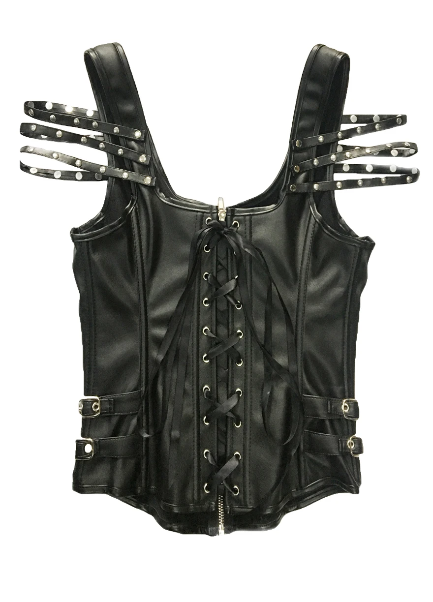 Black-Stud-Gothic-Leather-Corset-With-Zipper-4