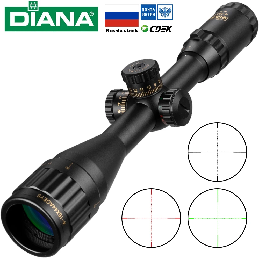 DIANA 4-16x44 Тактический прицел оптический прицел зеленый красный с подсветкой охотничьи прицелы прицел снайперской винтовки страйкбол Воздушный пистолет S