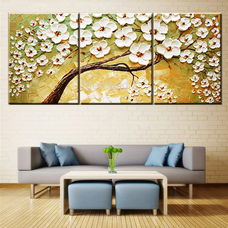

Hand Painted Wall Art Pictures Palette Knife Tree Textured Golden Brown Pachira Oil Painting Canvas Wall Living Room Fine Art