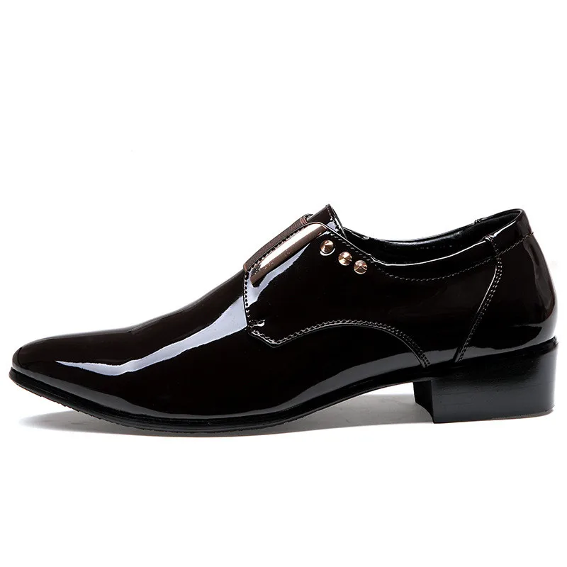 MIUBU/Роскошные Брендовые мужские деловые модельные туфли из лакированной кожи; Цвет черный, коричневый; Туфли-оксфорды; дышащая официальная Свадебная обувь - Цвет: Brown Dress Shoes