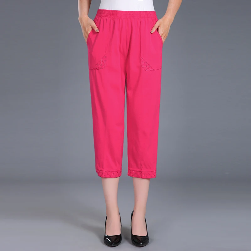 Women Capris Pants Female Summer 2021 Women's High Waist Cropped Pants Woman Candy Color Straight Calf-Length Pant Plus Size 4XL denim capris for women Pants & Capris