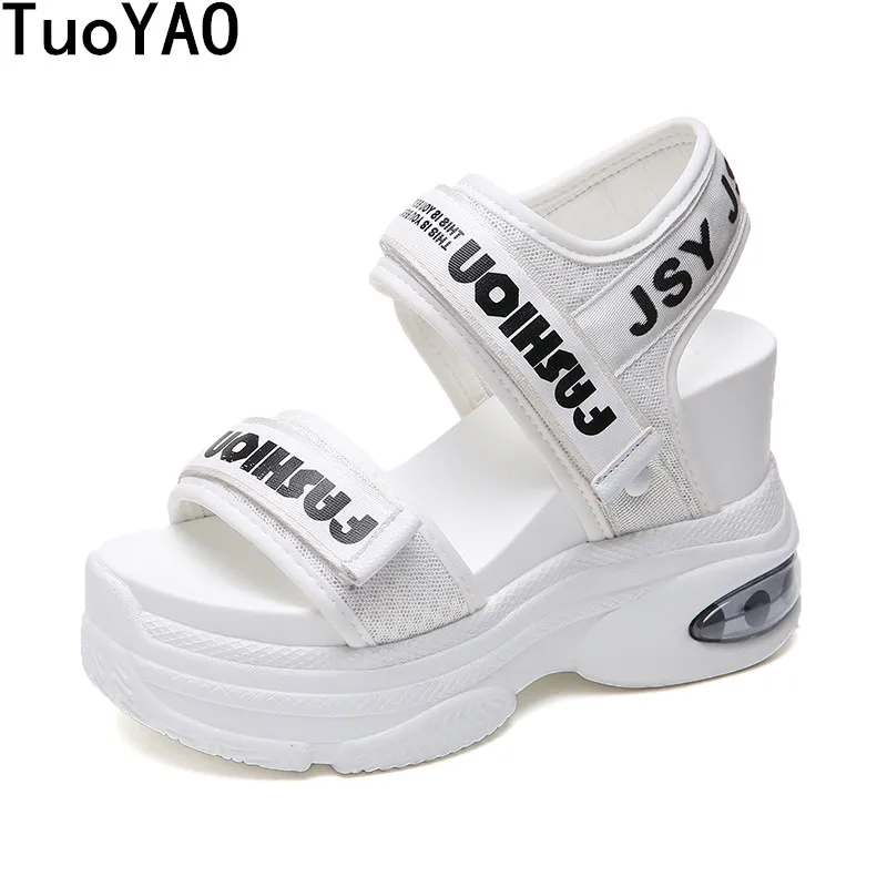 

New Arrival 2019 Summer Platform Sandals Women 10 CM Wedges Thick Bottom Casual Shoes Comfortable White Black Sandals Sneakers