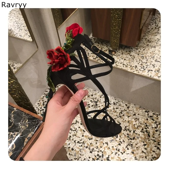 

Beautiful flower woman's high heels sexy pumps female dress shoes rose summer sandals wedding party shoes open toe ankle strap