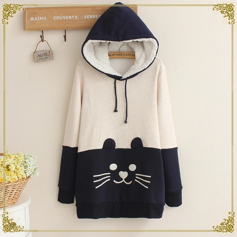 Winter New Cute Japanese Mori Kawaii Girl lolita Cat Face Tail Hoodies ...