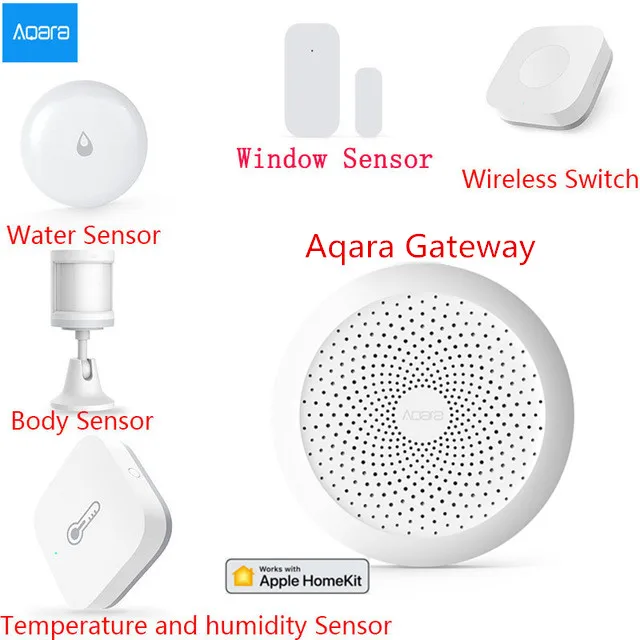 Mijia Aqara умный дом Комплект шлюз концентратор двери окна сенсор человеческого тела беспроводной переключатель температуры воды сенсор для Apple Homekit - Цвет: 6in1 Smart Home Kits