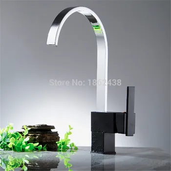 

Kitchen Faucet Polished Chrome Solid Pure Copper Tap Single Handle Sink Mixer Tap Hot and Cold Water Black Bottom