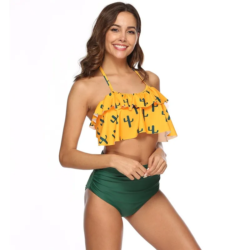 Bikini Sexy High Waist Ruffle Swimsuit Swimming Suit For Women Plus Size Push Up Triangle Print Woman Swimwear Bikinis Set
