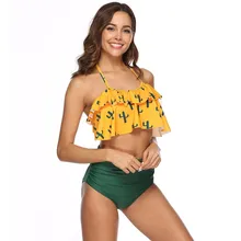 Sexy Double - Layered Ruffled High Waist Swimsuit Floral Print Retro Bikini Swimsuit Bikini Ruffled Swimwear Palm Tree Sexy Double - Layered Ruffled High Waist Swimsuit Floral Print Retro Bikini Swimsuit Bikini Ruffled Swimwear Palm Tree