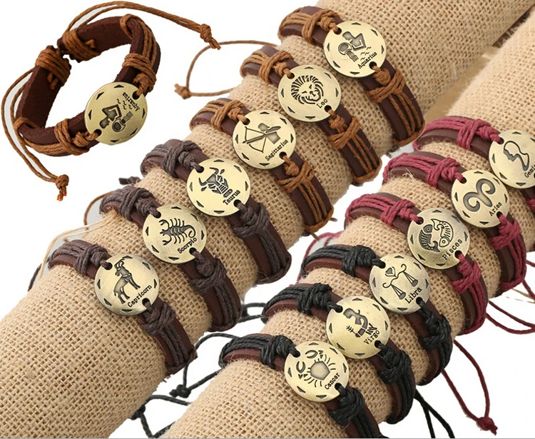 Jinglang Mix Мода Кожаные браслеты бесконечность смешать Созвездие узор Браслеты на запястье для Для мужчин ювелирные изделия