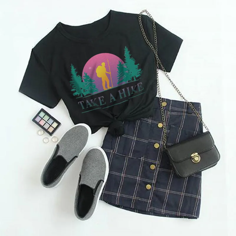 

100% Cotton Women print t-shirt harajuku summer S-5XL large size hike pattern Basic Tops fashion ins Tees streetwear casual Tops