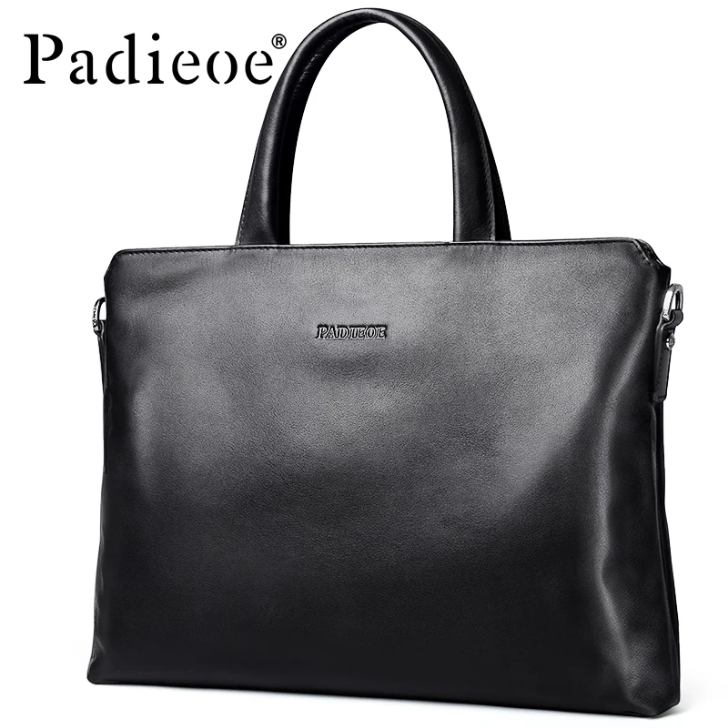 Padieoe Новый дизайнерский бренд из натуральной коровьей кожи Для Мужчин's Портфели модные однотонные Цвет Для мужчин s сумка Бизнес сумка для