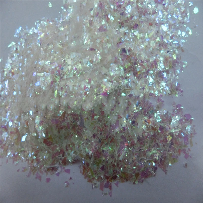 50g in 1 Fluorescent Glass Paper Clear Pink/Green Nail Snow Flakes Irregular Cut Paillette Nail Art Sequin,Broken Glass flakes