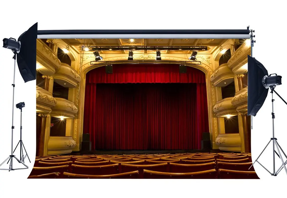 

Luxurious Stage Backdrop Interior Theatre Show Backdrops Bokeh Shining Lights Red Chair Band Concert Photography Background