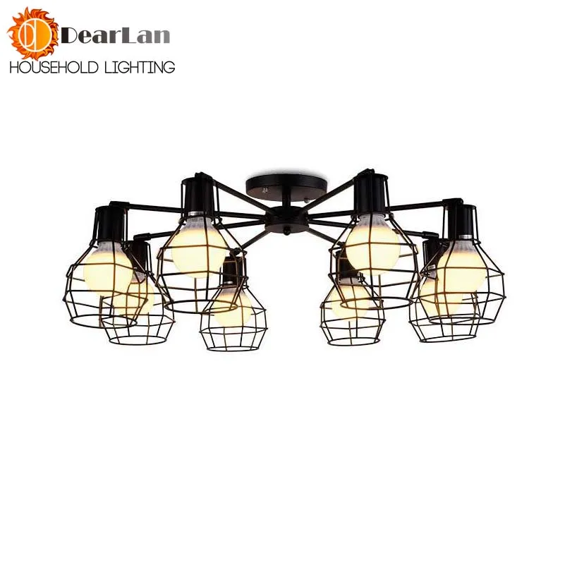 

Vintage 5 Head/8 Head Iron Cage Ceiling Light Factory/Workshop/Industrial/Mall Lighting E27 110-240V Lamp Free Shipping