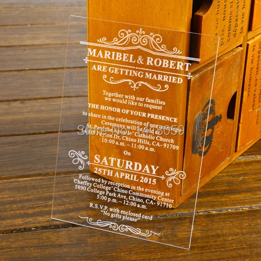 

50-Personalized Luxury Engraved Damask Wedding Invitation Cards, Acrylic Invitation Cards