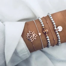 5 шт./компл. изысканный фонарь Лотос сердце любовь вафельные шарики браслет с подвеской набор женский шарм вечерние модные аксессуары