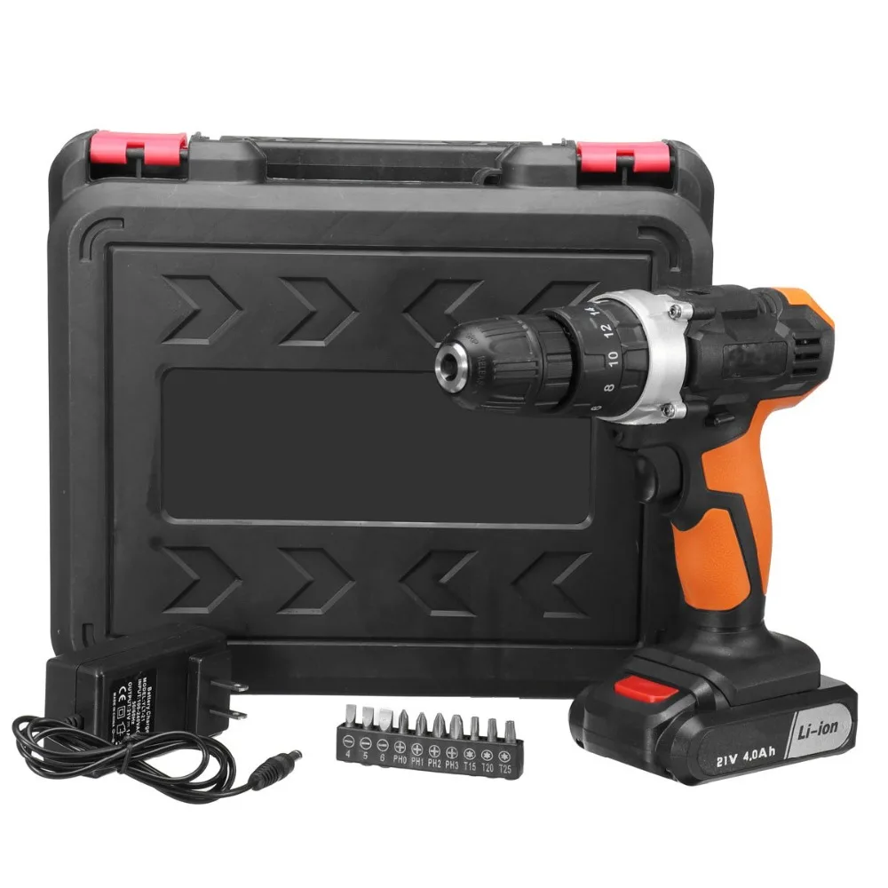 

Electric Cordless Screwdriver Impact Drill 21V Two Speed Lithium Battery Rechargeable Multi-function Electric Cordless Drill