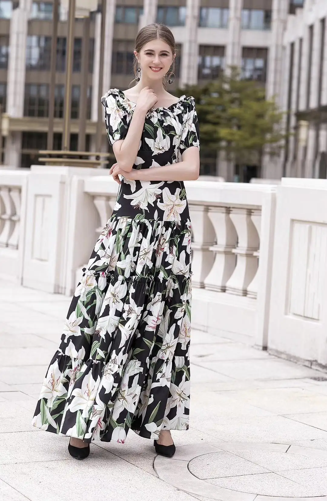 

In the summer of 2019 the new word printed posed lily led stretch long dress