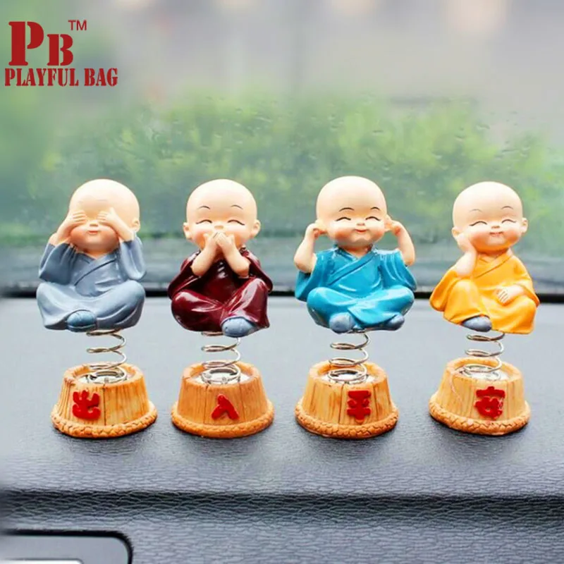 

pb playful bag Car decoration small spring four young monk head ornaments creative resin vehicle ornaments cartoon ornaments