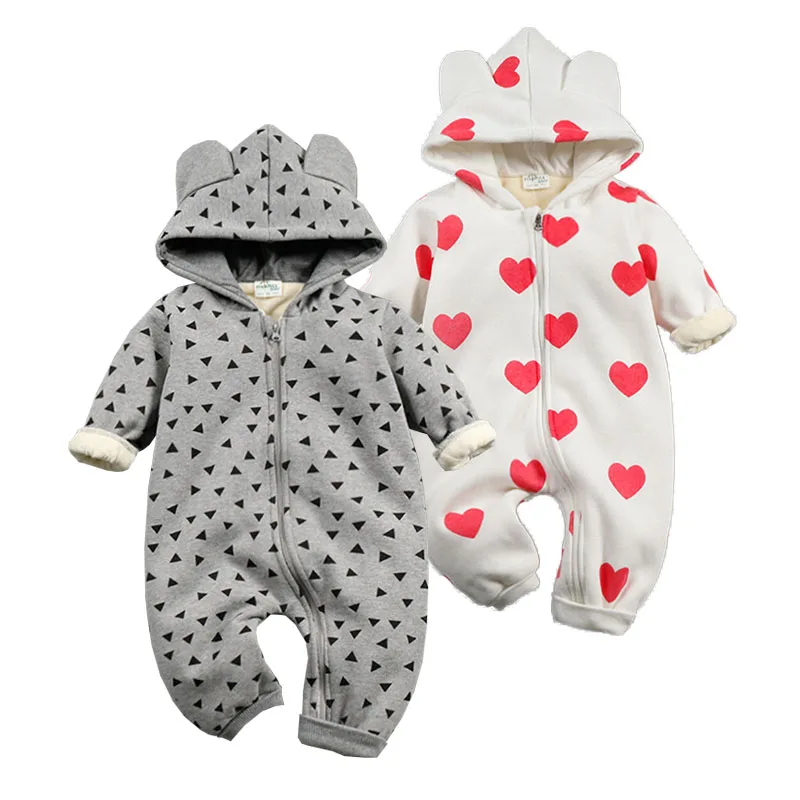 

New Fashion 2018 Newborn Winter Outerwear Baby Rompers Coral Fleece Cotton Heart Infant Baby Girl Clothes Thickening Jumpsuits