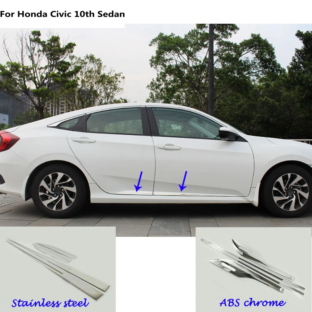

Car detector stainless steel/accessories Side Door Body trim stick Strip Molding part For Honda Civic 10th Sedan 2016 2017 2018
