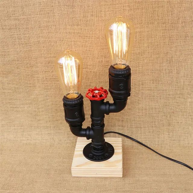 Retro Metal Desk Lamp Antique Iron Industrial Water Pipe Table Lamp Retro Metal Desk Lamp Antique Iron Industrial Water Pipe Table Lamp Wood Base with Switch E26 - Retro Metal Desk Lamp Antique Iron Industrial Water Pipe Table Lamp