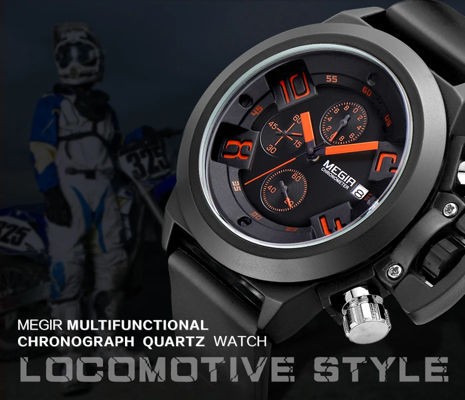 MEGIR спортивные мужские часы с хронографом и функцией s, лучший бренд, роскошные силиконовые наручные часы, мужские кварцевые часы, мужские часы