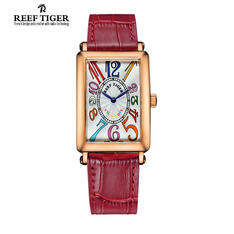 Reloj mujer 2017 New Casual Rectangular Reef Tiger Watch For Women Quartz Arabic Numeral Leather Strap Watches relogio feminino