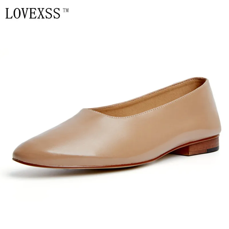

LOVEXSS Genuine Women flats Genuine Leather Shoe Spring Autumn Loafers Black Apricot White 33 - 44 Shallow Mouth oxfords loafers