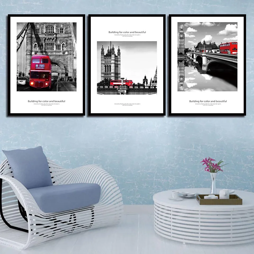 

Simple Nordic Watercolor Style Prints Picture Quote HD Posters Wall Red Bus City Landscape Canvas Painting Photo Pop Art Decor