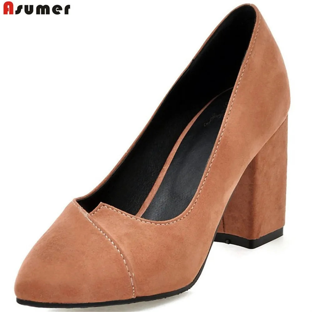 

Asumer 2018 fashion new arrival women pumps pointed toe ladies shoes square heel shallow flock elegant high heels shoes big size