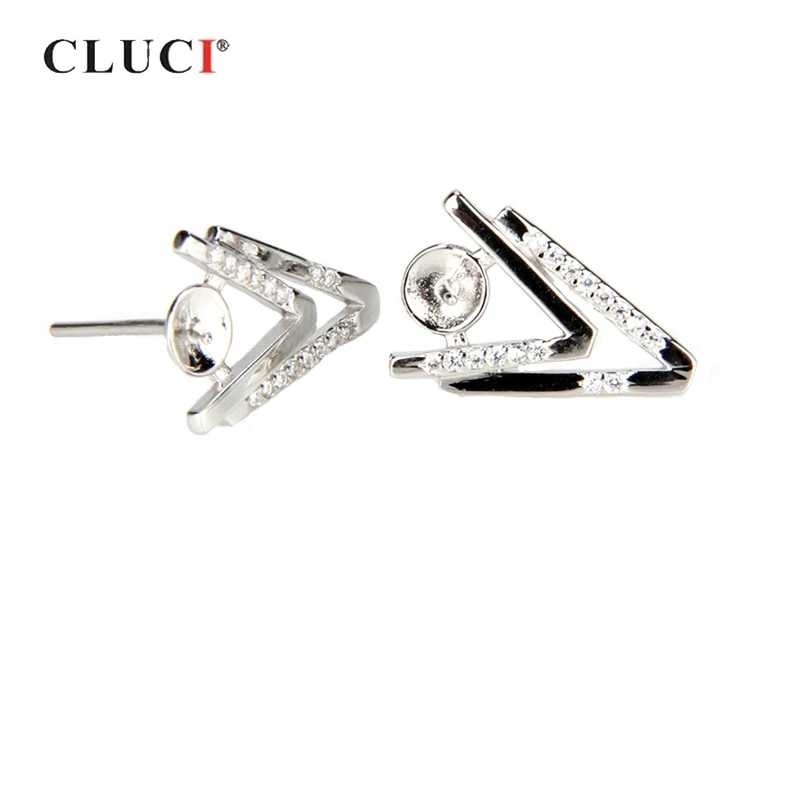 

CLUCI 925 Sterling Silver Double V Earrings For Women Pearl Earring Mounting for Jewelry Making Silver 925 Stud Earrings SE042SB