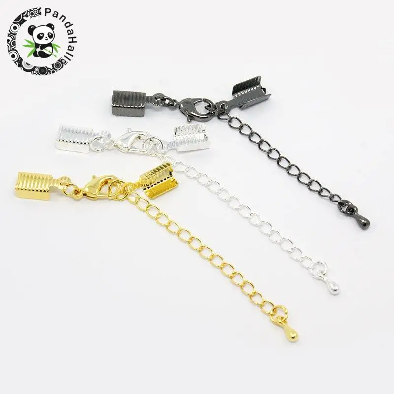 Brass Clasp & Clip Ends Sets, Lobster Claw Clasps with Cord Crimp and