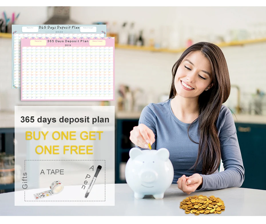 365 Days Calendar Planner Creative Periodic Deposit Planning Paper Year Deposit Plan Annual schedule Student Office Supplies 930_02