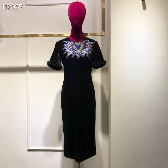 Vintage long dresses with fur sleeves top