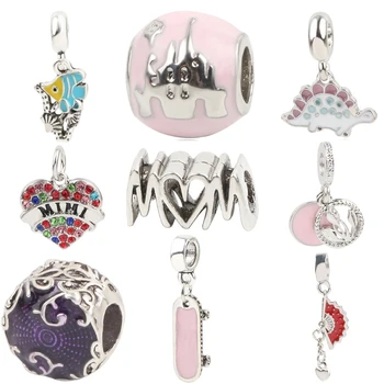 

Fit Pandora Bracelet Necklace DIY Women Jewelry Original Silver Color Beads MOM Scooter Dinosaur Fish Castle Bear Pendant Charms