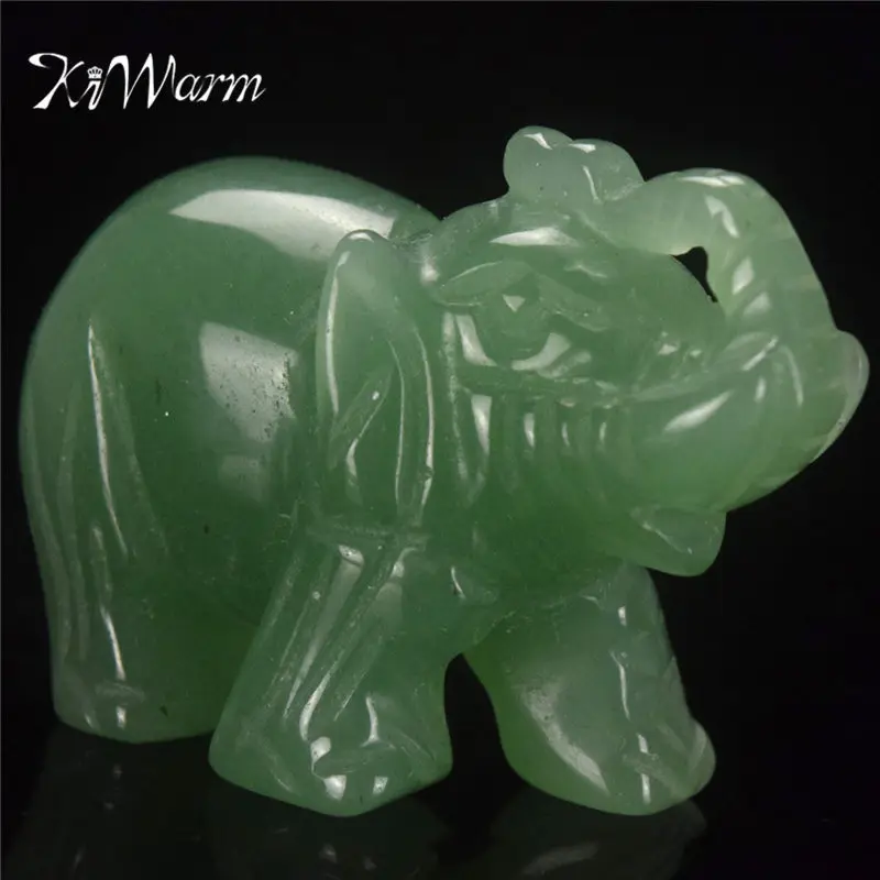 

KiWarm Hot Sale 2 Inch Green Aventurine Jade Stone Craving Lucky elephant Feng Shui statue Figurine Home Office Ornaments