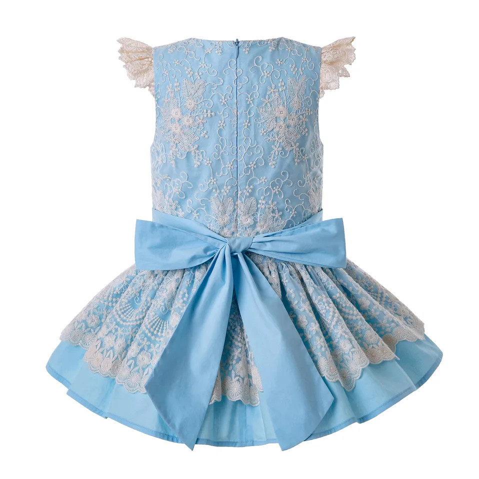 Pettigirl Blue Girl Dress Layered Lace With Hairband Summer Girl Dress Kids Boutique Clothes G-DMGD203-27