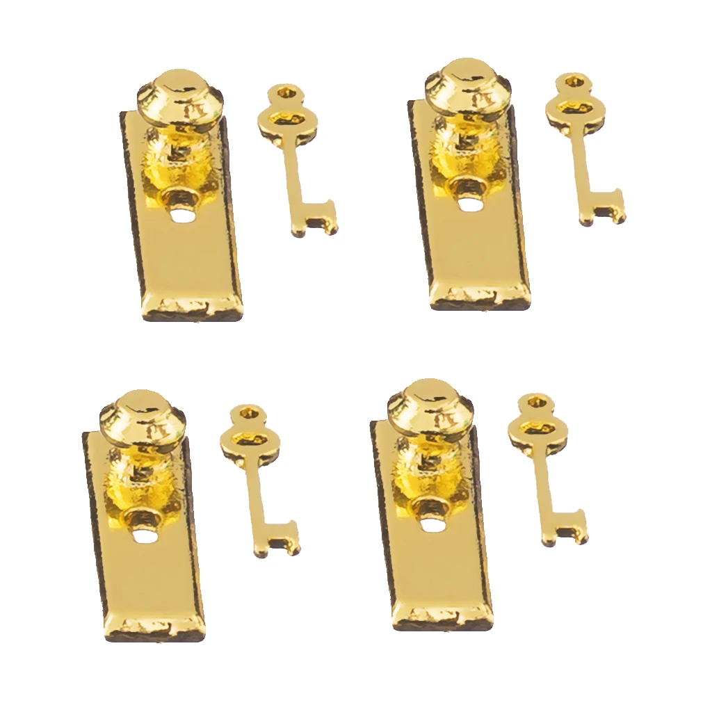 Set of 4 Metal Knob Lock & Key Set Doll House Miniature 1:12 Door Handle Accessory