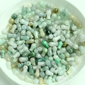 

60pcs A Grade Natural Green White Jade Jadeite 9x5mm Vase Loose Beads