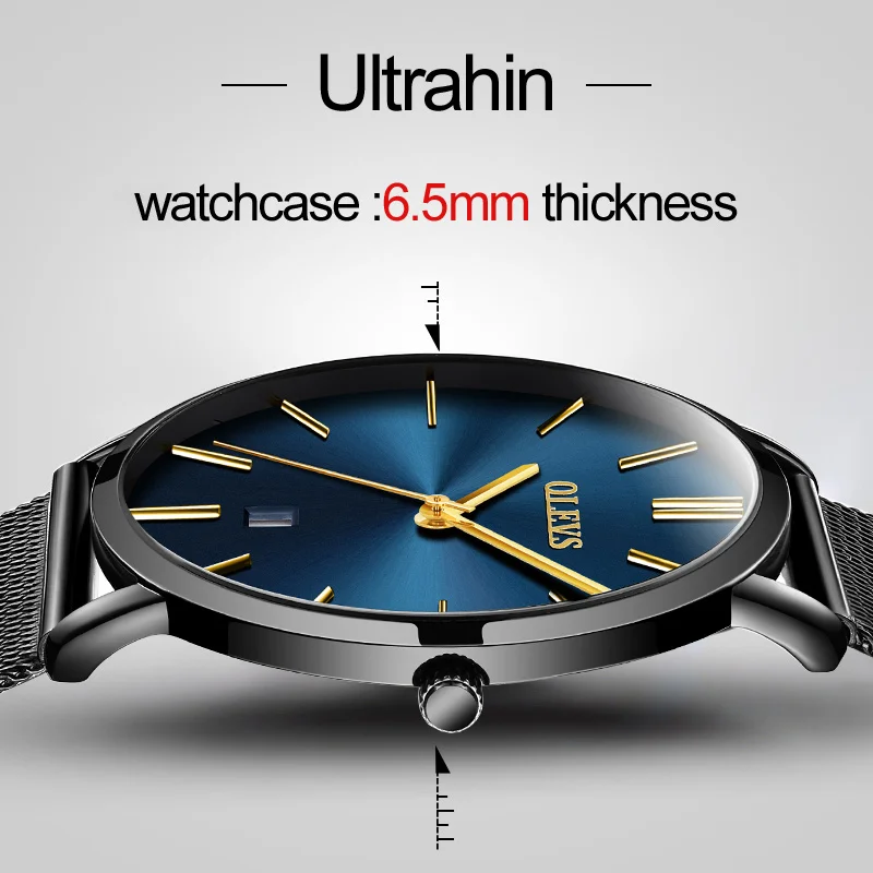 Olevs Luxury Quartz Watches Bracelet Men Ultra Thin Waterproof Business Wristwatch Calendar Stainless Steel Mesh Strap Bracelets | Украшения