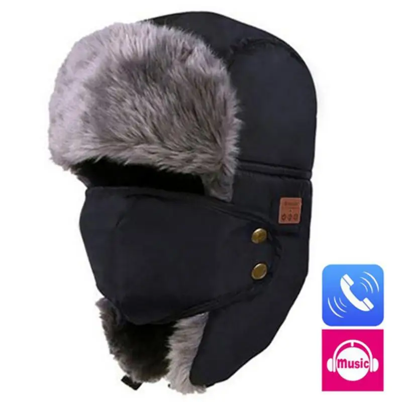 

Calion Bluetooth Headphone Hat Winter Ski Unisex Thicken Warm Faux Fur Beanie Hat Wireless Headset Smart Cap Outdoor Soft Cap
