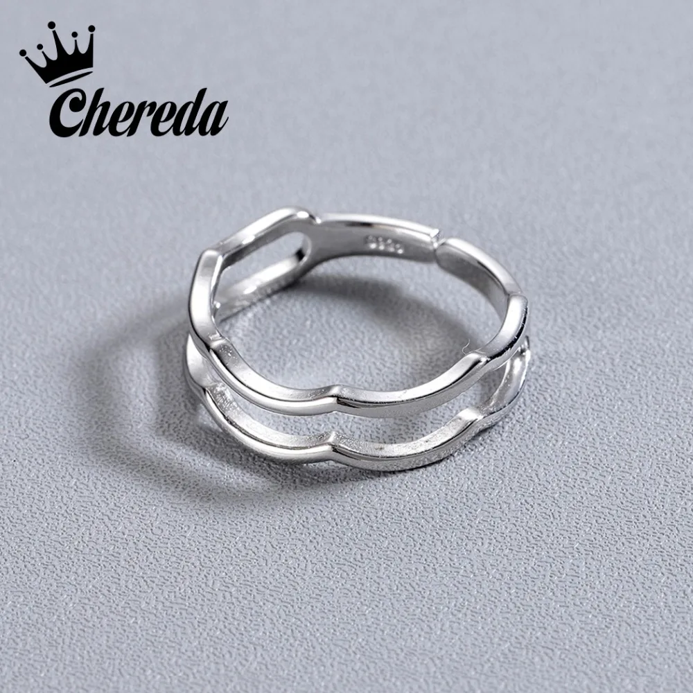 

Chereda Wave Silver Double Layer Ring for Women Charm Simple Midi Open Ring Engagement Statement Ring Jewelry