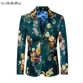 

AreMoMuWha 2018 New Spring Autumn Slim Print Suits Men Single Breasted Plus Size Blazers 6XL Fit Men's Printed Suit Coats QX016